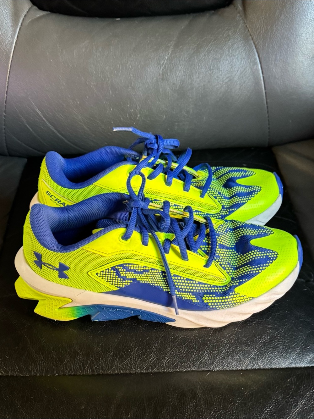 Under Armour Kids Bright Neon Yellow and Royal Blue Sneakers